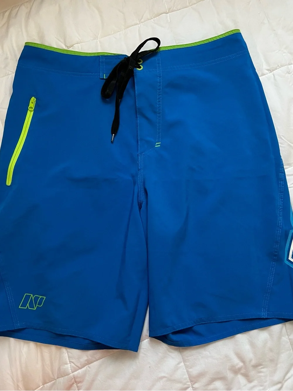 Men's Blue Swim Board Shorts with Lime Trim